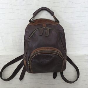 M London Womens Two Toned Brown Pebbled Leather Full Zip Backpack Handbag Purse